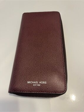 Michael Kors Deep Wine Pebbled Leather Zip Wallet